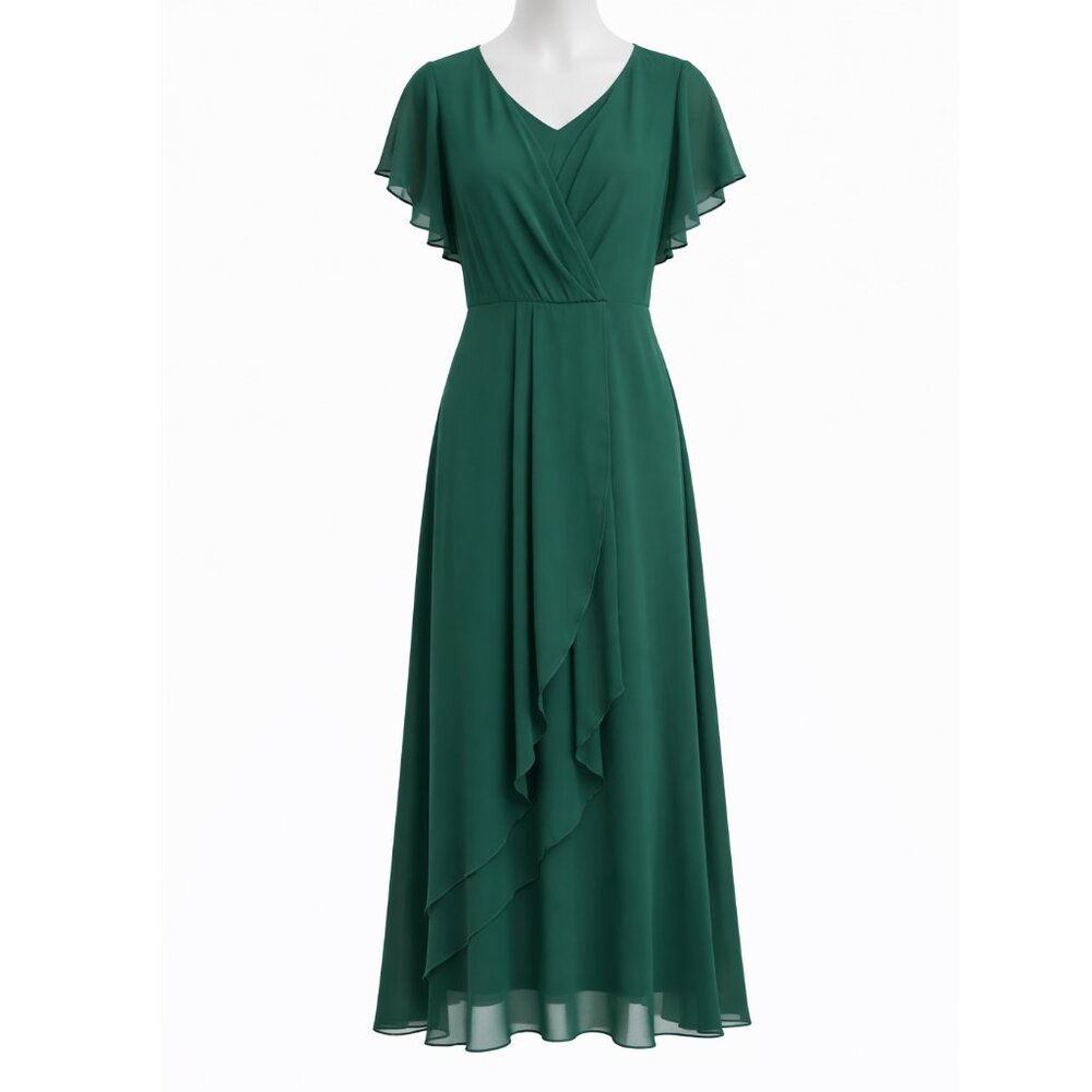 Emerald Green Chiffon Wrap Dress